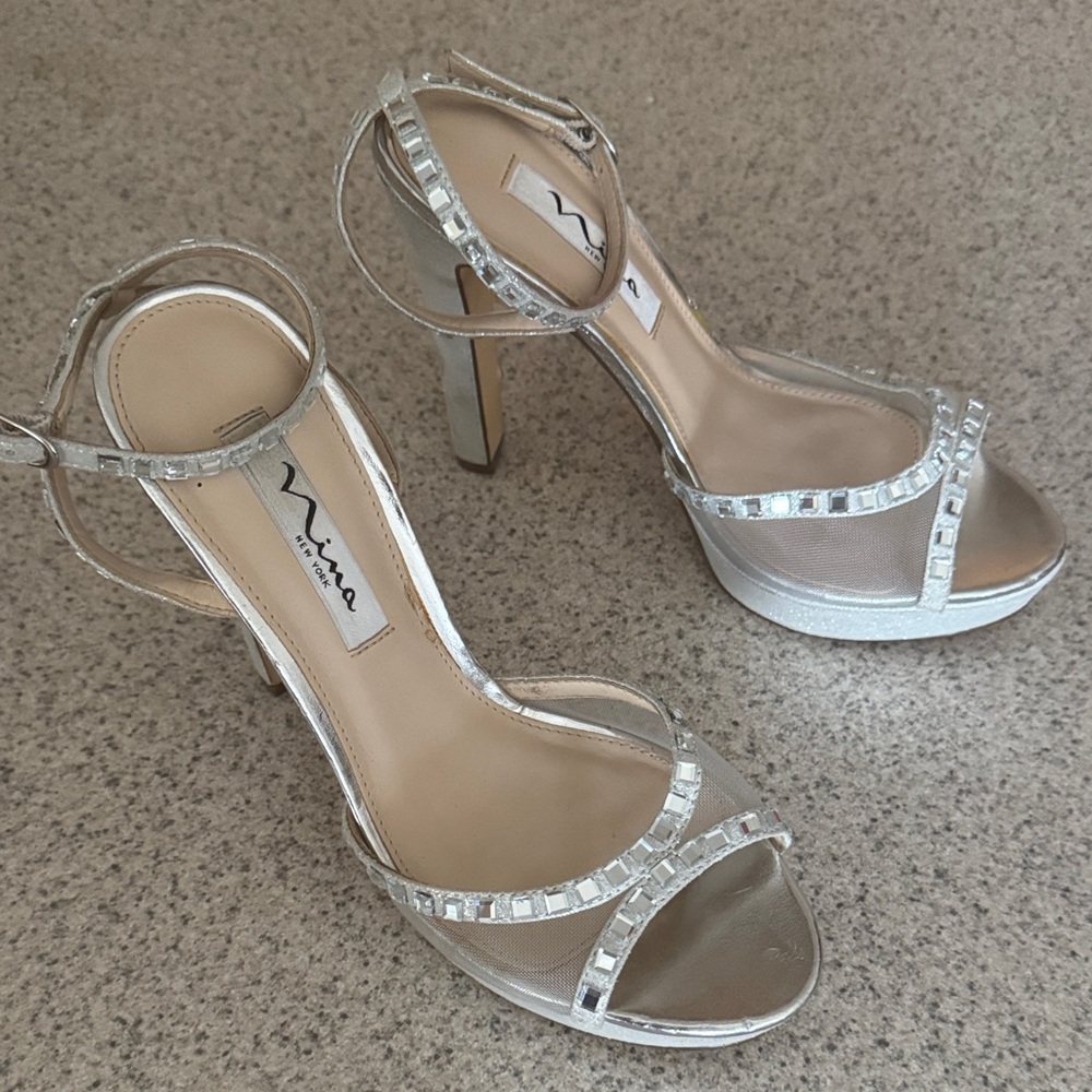 Nina Silver Strappy Heels